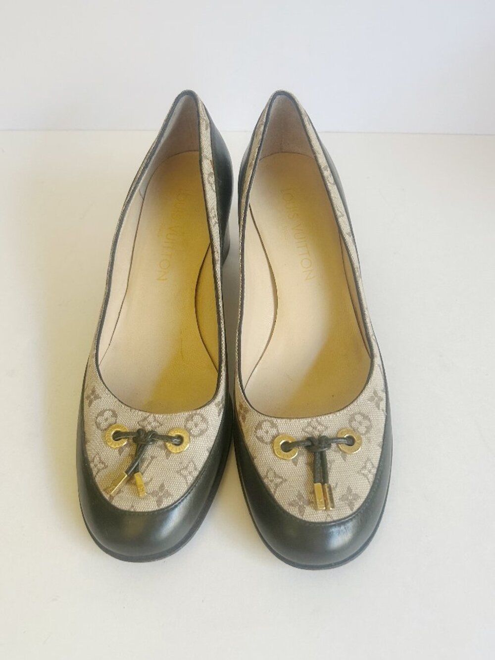 Designer-Inspired Beige and Black Women's Leather Trim Flats